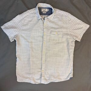 Grayers Shirt Mens XL Ivory Lt Blue Striped Short Sleeve Light Weight Button Up